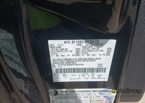 2013 Ford F-150 Svt Raptor z USA, uszkodzony, nr VIN 1FTFW1R65DFD93759